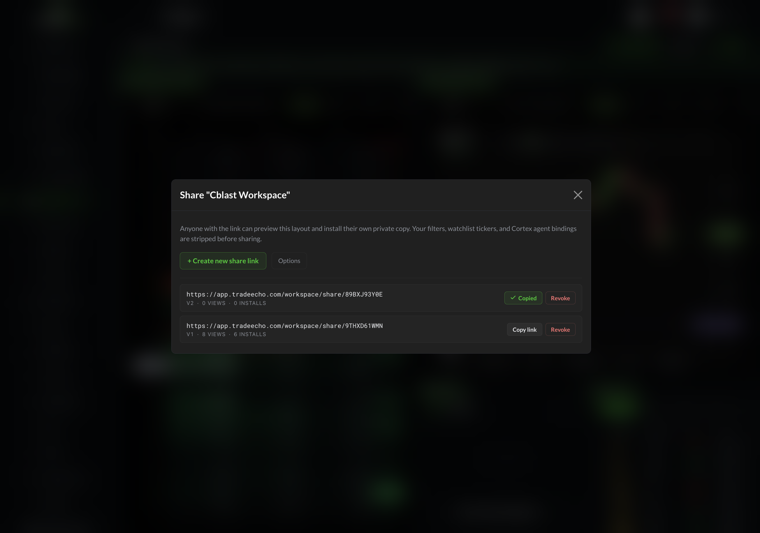 Share this layout modal with share link